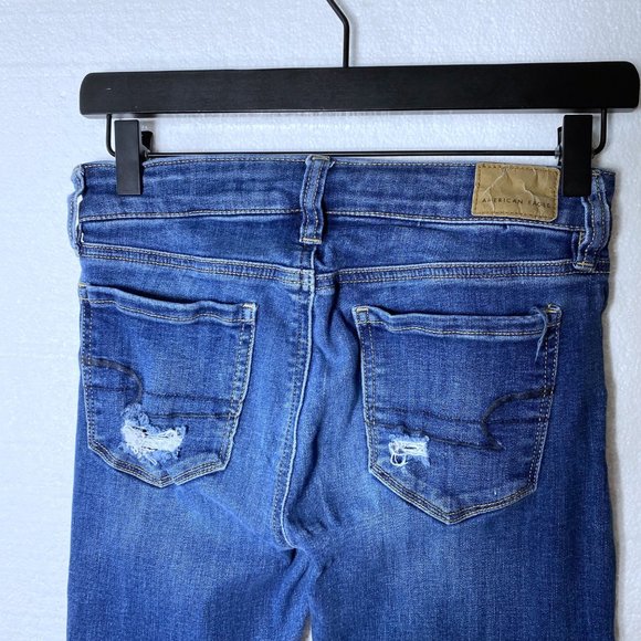 American Eagle Womens Size 0 Ripped Distressed Jeggings Jeans Stretchy Dark Wash - Picture 4 of 11